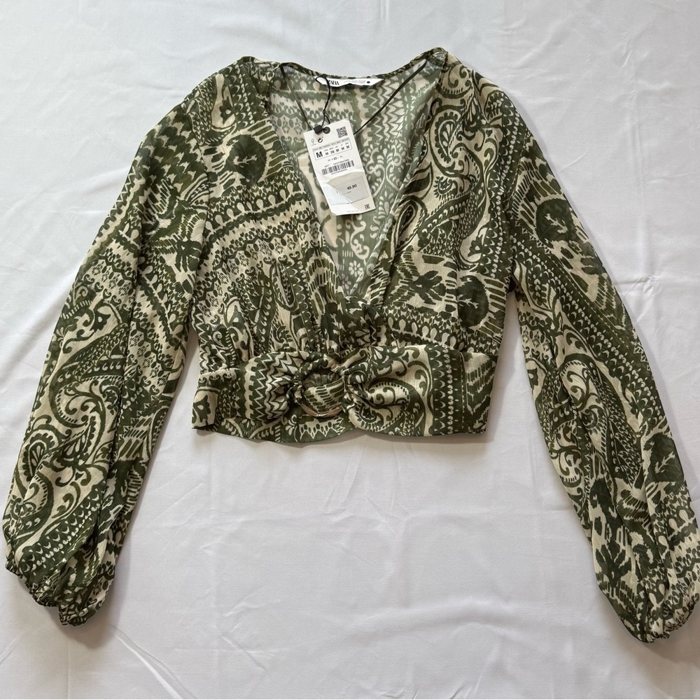 NWT Zara Green Patterned Women's Crop Top